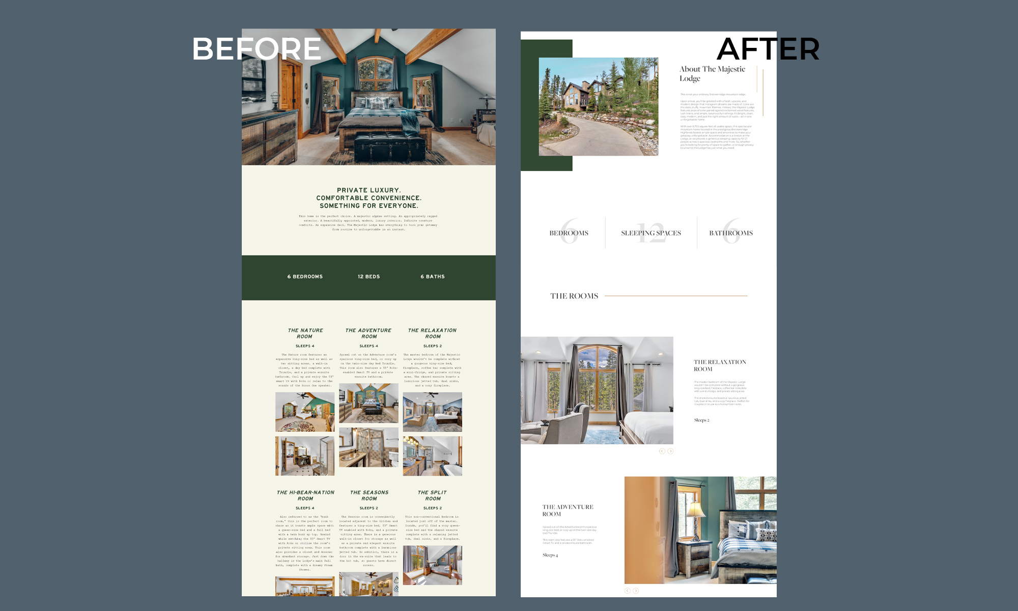 A before and after from the client's current website next to the new design.