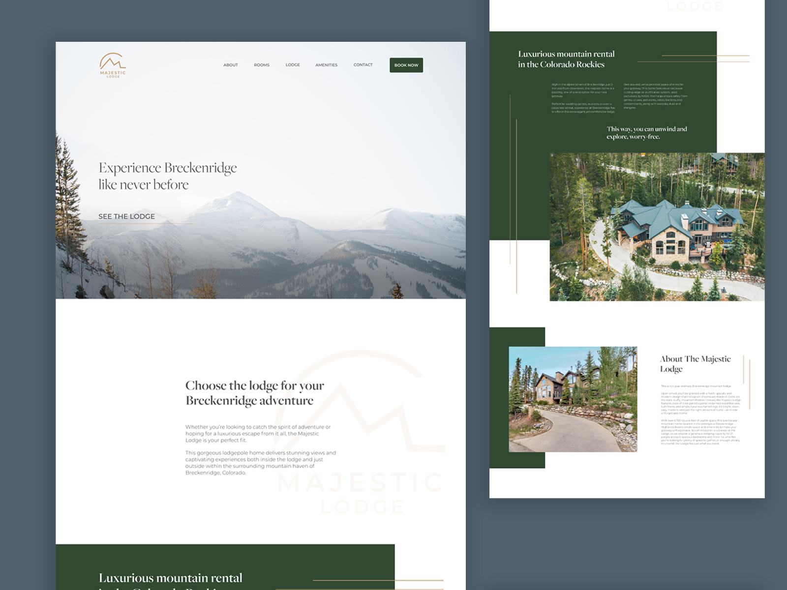 The main page mockup for the Majestic Lodge website