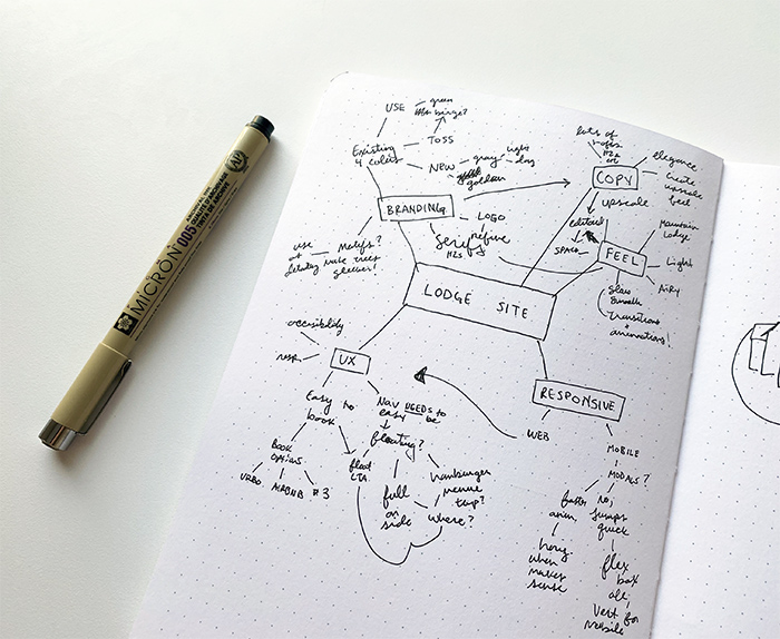 A mind map with tons of ideas scattered on a page.