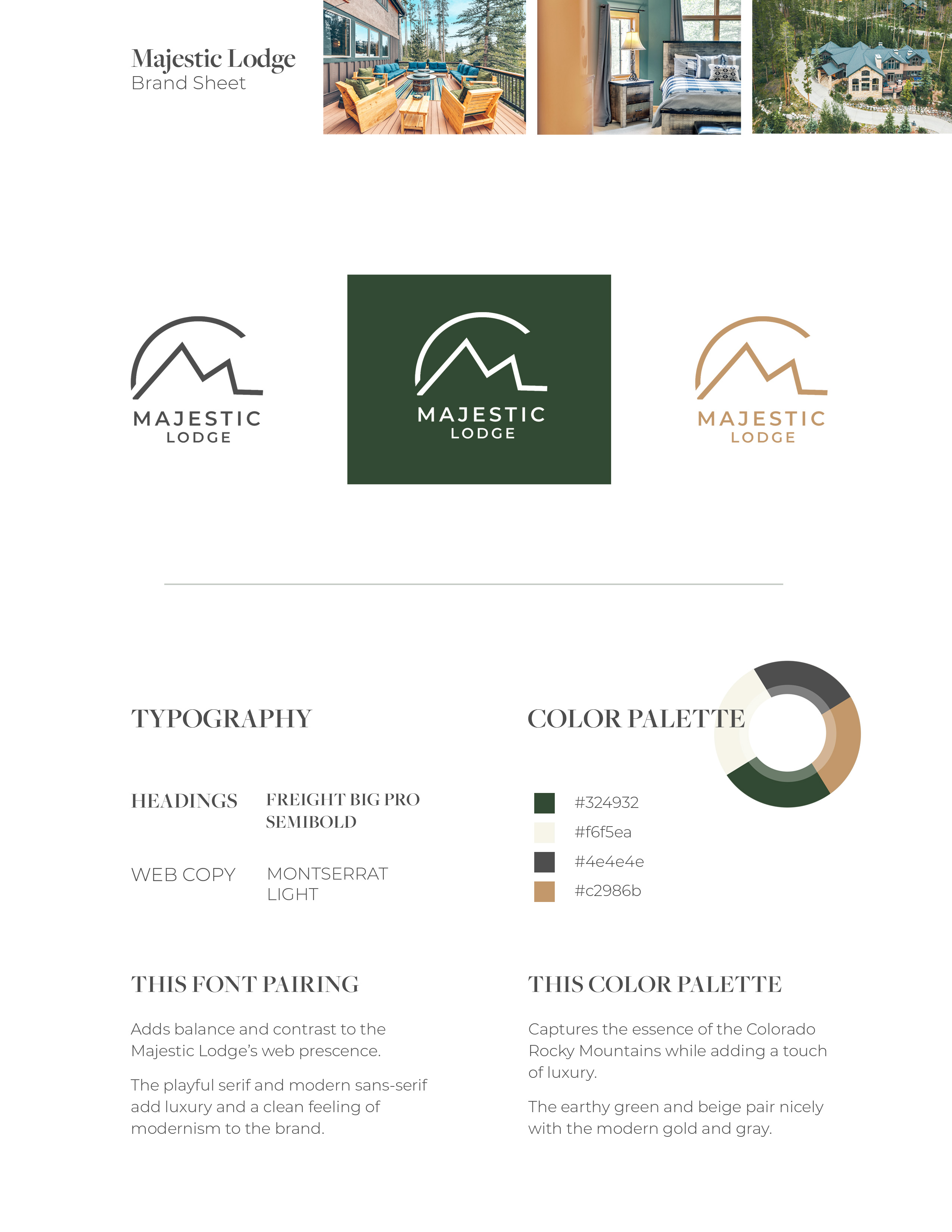 A brand sheet showing the client's new colors, typefaces, and logos.
